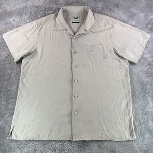 Yiume 100% Silk Hawaiian Camp Shirt Men's XXL Beige Resort Aloha Button Up 2XL